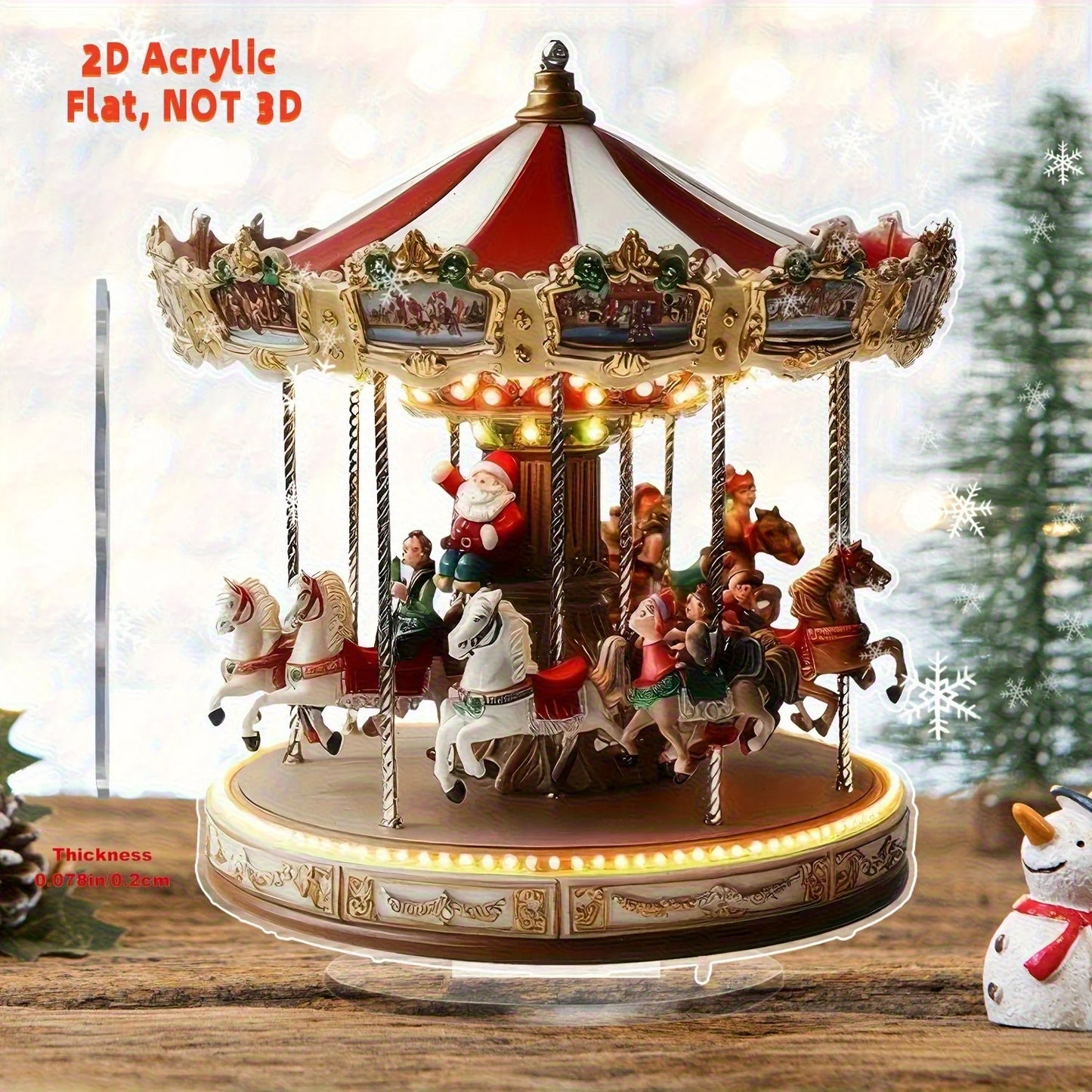 1pcs Christmas Merry Carousel 2D Christmas Scene Festival Decor Bedroom Office Desktop Ornaments Home Decoration Christmas Gifts