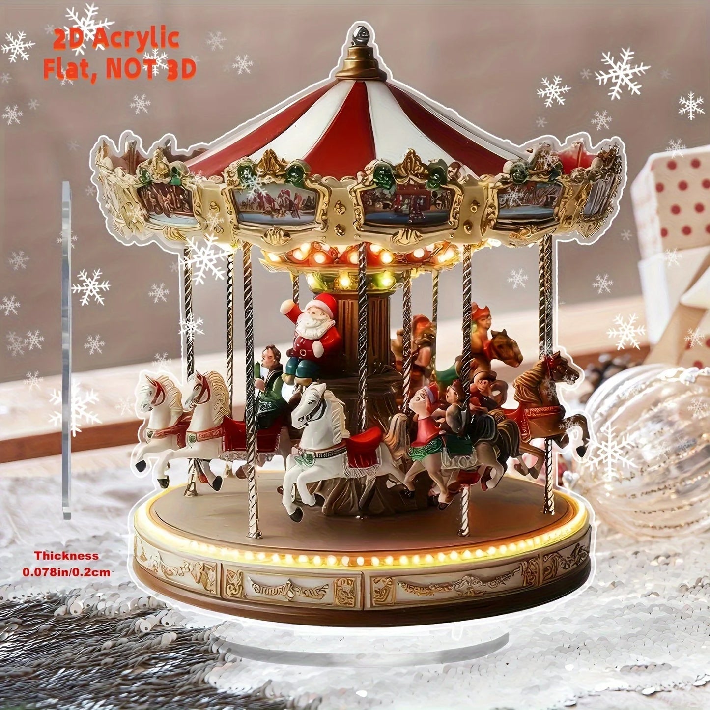 1pcs Christmas Merry Carousel 2D Christmas Scene Festival Decor Bedroom Office Desktop Ornaments Home Decoration Christmas Gifts