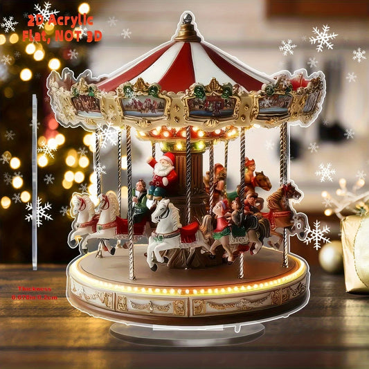 1pcs Christmas Merry Carousel 2D Christmas Scene Festival Decor Bedroom Office Desktop Ornaments Home Decoration Christmas Gifts